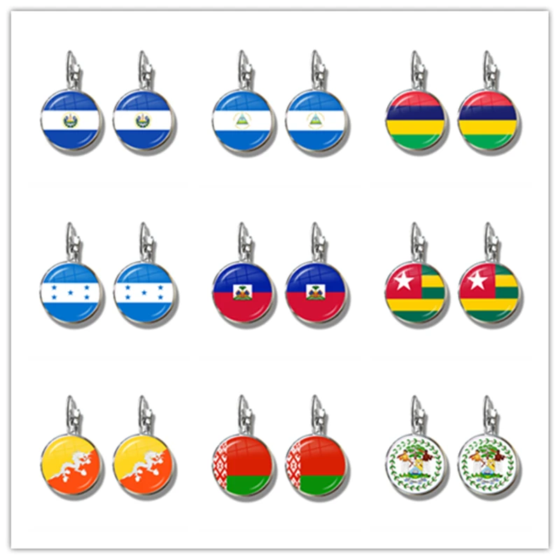 Sardova ニカラグア モーリシャス ホンジュラス ハイチ トーゴ ブータン ベラルーシ ベリーズ国旗フレンチフックガラスイヤリングジュエリー女性のための Stud Earrings Aliexpress