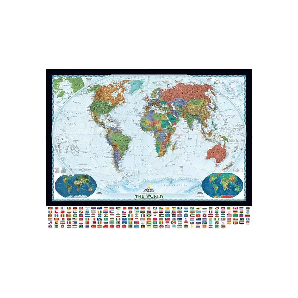 

150x100cm The World Physical Map With World Land Cover And Landforms Non-woven Map With National Flag For Education
