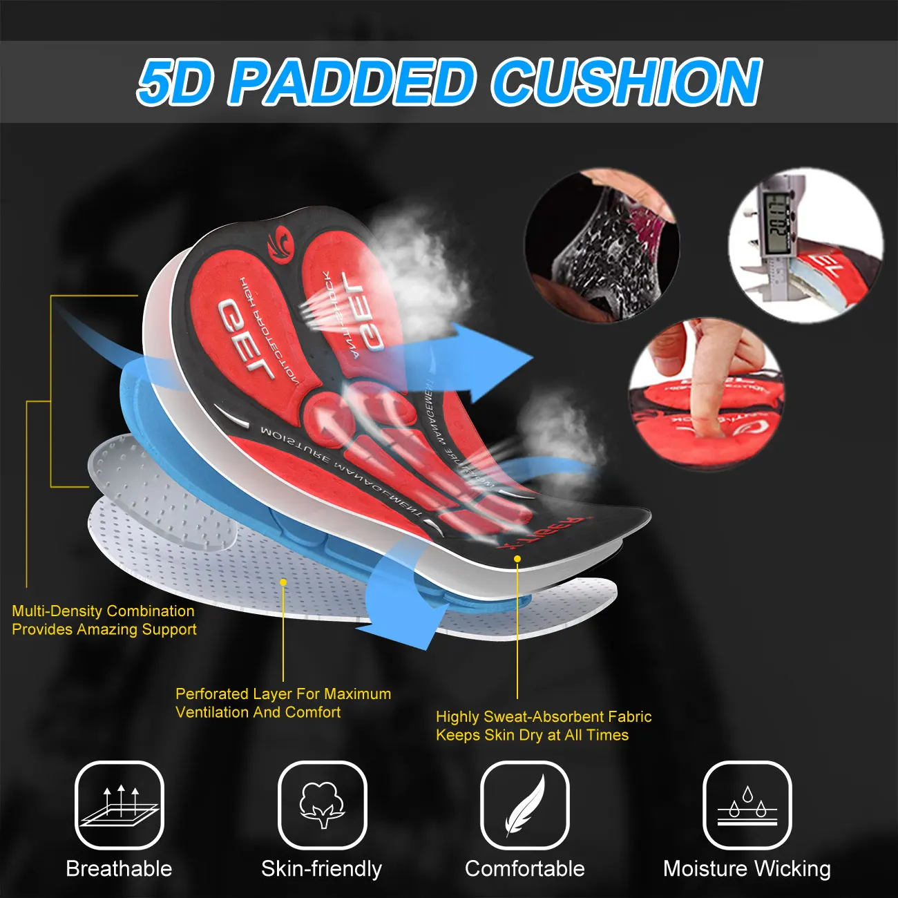 شورت X-Tiger XM-DNK-168 لركوب الدراجات ملابس داخلية مبطنة 5D للأداء - Image 5