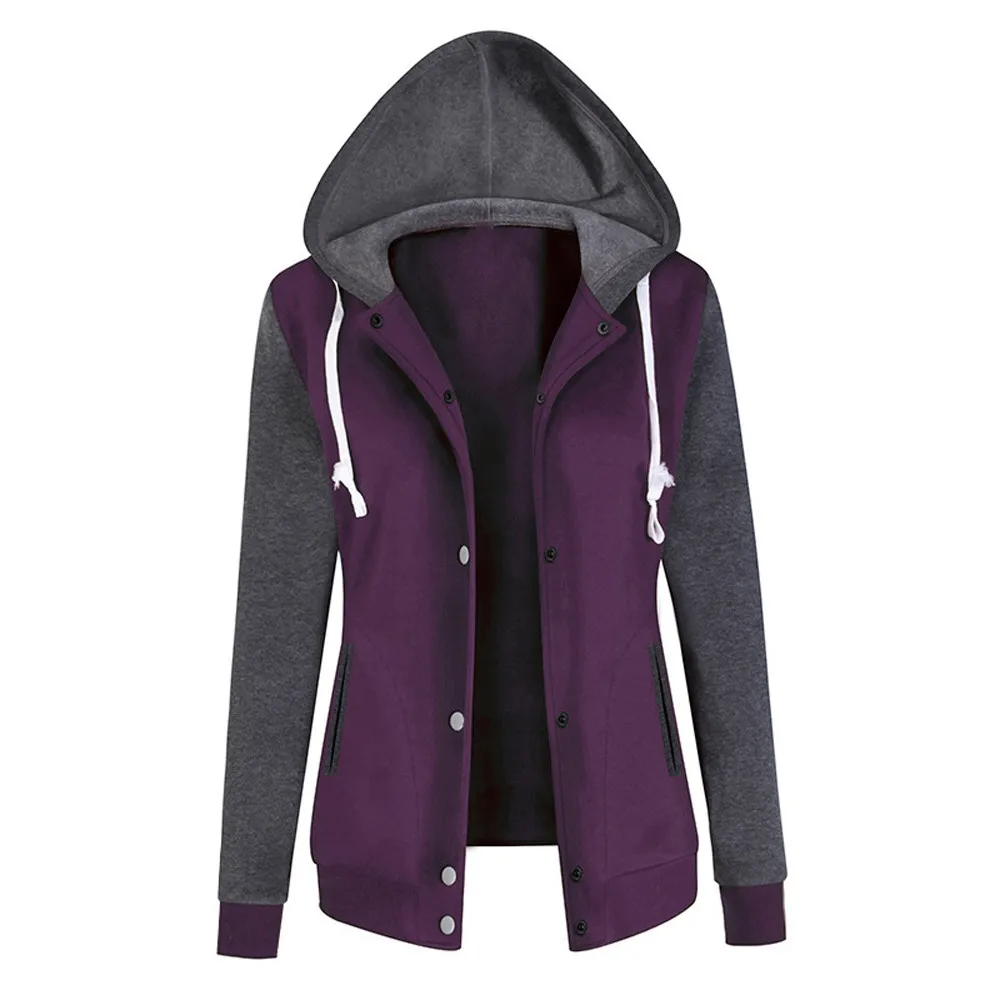 JAYCOSIN Fashion Ladies Solid Long Sleeve Sweatshirt Chic Casual Elegant Baseball Sport Comfortable Chic Hooded Pullover Tops