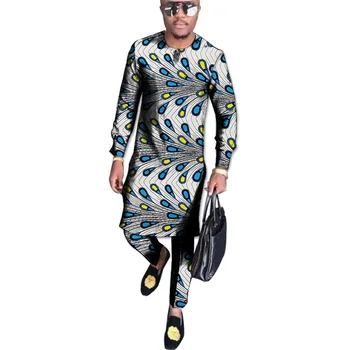 

African clothes custom made men Ankara outfits fashion male full sleeve tops with trousers men's pant set Africa clothing