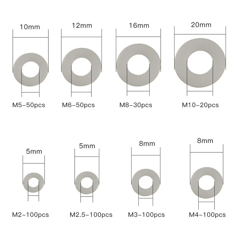 550 PCS Nylon Flat Washers for Screws Washers Round Assorted Washers  Multiple Size Classification Kit
