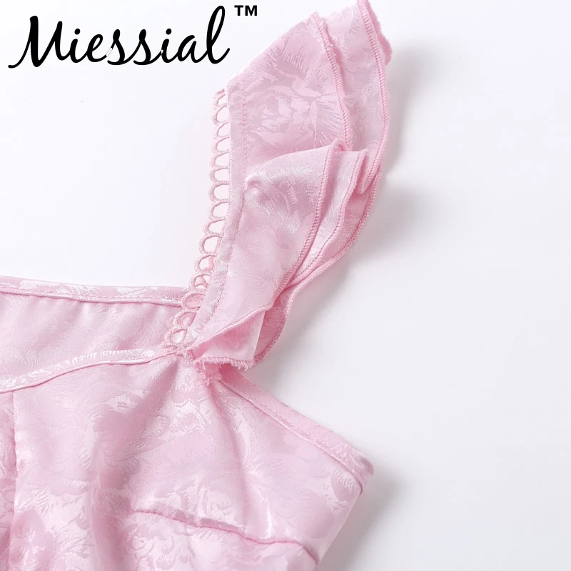Miessial, Атласные оборки, жаккардовый сексуальный розовый топ на бретелях, женский короткий бандажный топ на бретельках, Женский бандажный укороченный топ с баской