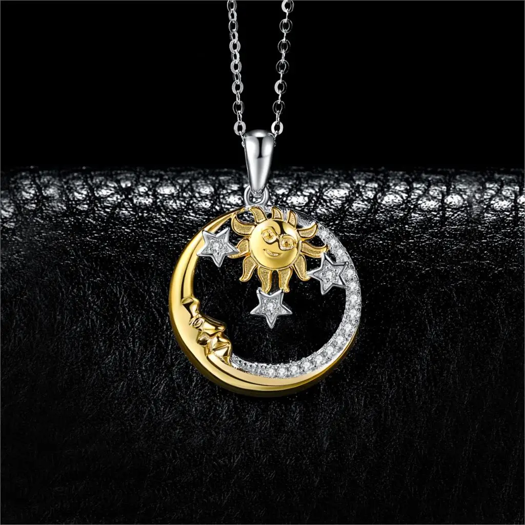 Jдворца Луна солнце серебро кулон ожерелье 925 Серебряное колье эффектное ожерелье женское серебро 925 ювелирные изделия без цеп
