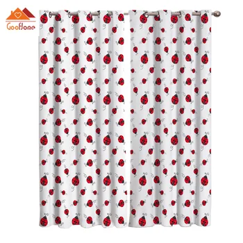 

Red Ladybug Window Curtains Living Room Outdoor Fabric Drapes Curtain Home Decor