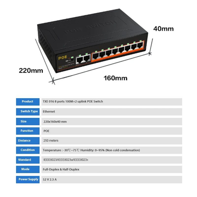 10 портовый коммутатор POE 100 Мбит/с 8 портов + 2 порта Uplink быстрый Ethernet переключатель