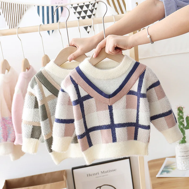 

Children Winter Joint Thick-Western Style Sweater BOY'S Fashion Crew Neck Mittens Korean-style Childrenswear Small CHILDREN'S pl