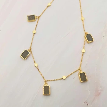 

Square Natural Labradorite Stone Tassel Collar Necklace Solid 925 Sterling Silver Gold Color Druzy Drusy Necklace Women Jewelry