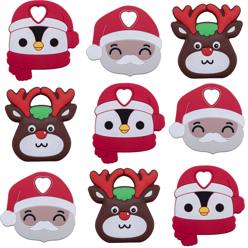 

10PCS/5PCS Christmas Baby Animal Silicone Teethers Santa Claus Penguin Elk Baby Teething Product Food Grade Silicone BPA free