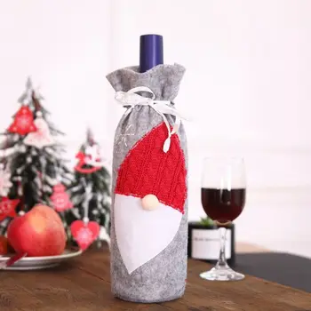 

2pcs/set Christmas Red Wine Bottle Cover Bag Dinner Table Home Party Decor Gnome K1MF