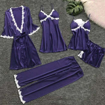 

Lace Women Pajamas Set Silk Satin Solid Pyjama Sexy Pajamas Night Suits Sleepwear Broadcloth with Pad Pajama Sets Homewear