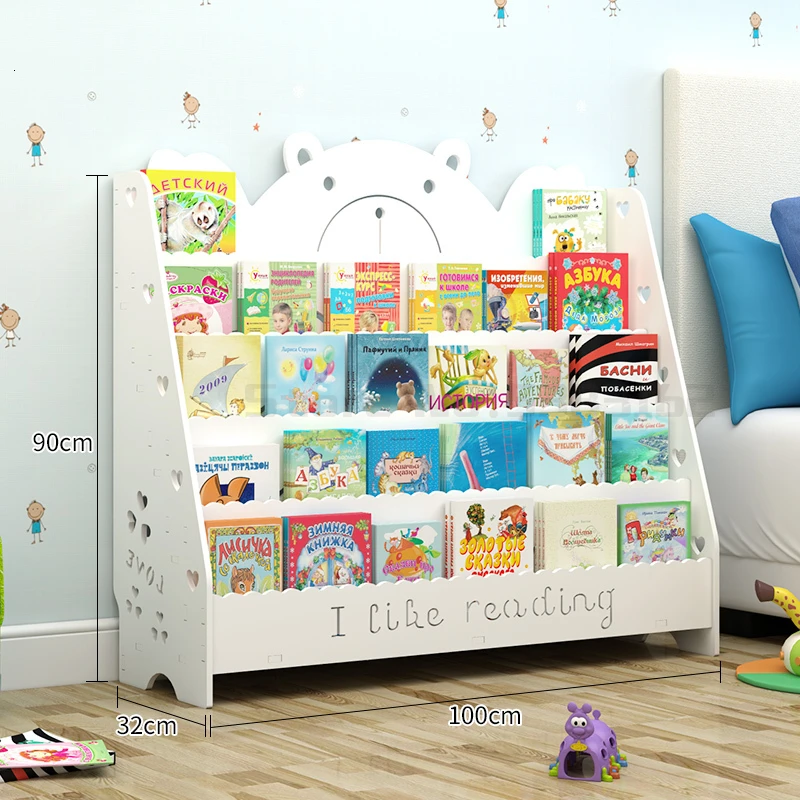 Детская книжная полка с картинками, простой деревянный книжный шкаф, простая детская домашняя полка для хранения в гостиной - Цвет: Многоцветный