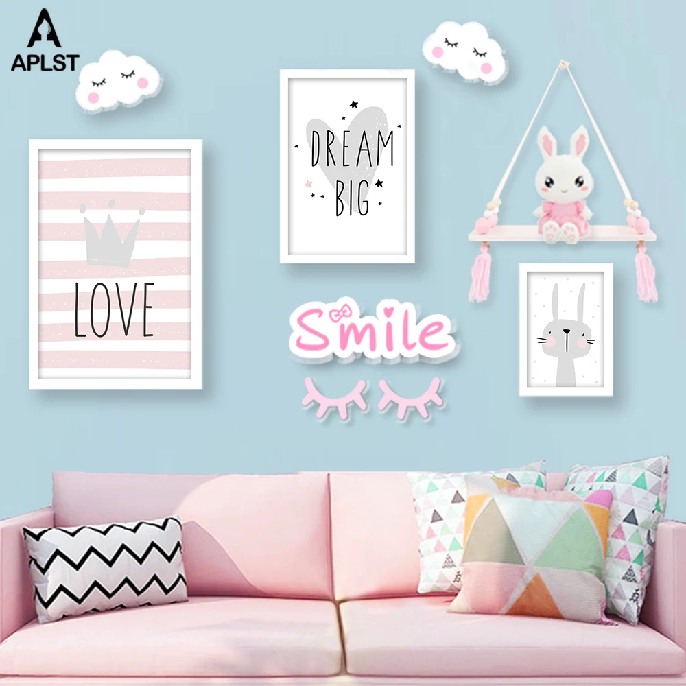 

Baby Kids Girl's Room Decoration Love My Princess Canvas Prints & Poster Cartoon Rabbit Wall Paintings Picture Nursery Decals