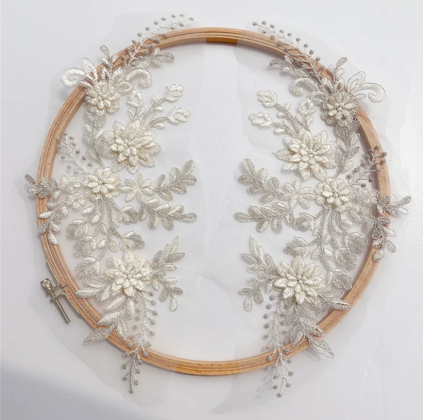 34*14cm Contrast Color 3D Bead Lace Applique Trim Ribbon Embroidered DIY Dress Clothing Accessories 1 Piece/lot lace fabric lace sewing accessories lace sewing supplies lace garment accessories clothing accessories clothing craft accessories