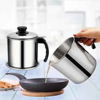 

Oil Grease Storage Can Stainless Steel Grease Strainer Pot Container With Filtering Net For Kitchen Supplies