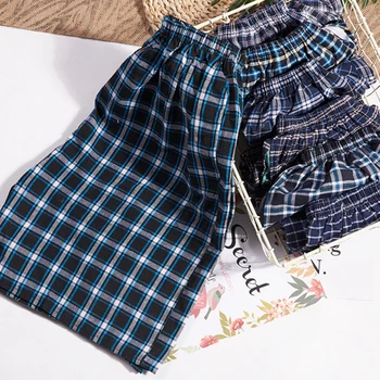 

Double Gauze Men Men's Cotton Trousers And Shorts Casual Living Pants Beach Pants Cotton Plaid Sleepwear Mens Pajama