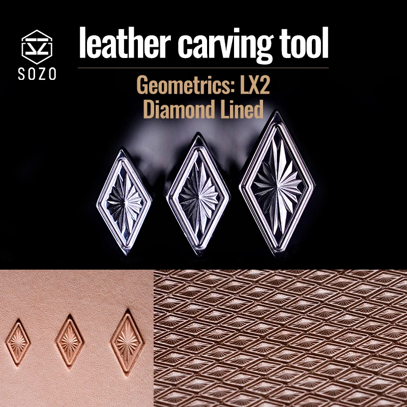 Carving Tool Leather Tool Leather Stamp Punch SOZO LX2 Geometrics Diamond Lined Leather Work Stamping Tool Carving Pattern 304 Stainless Streel Stamp