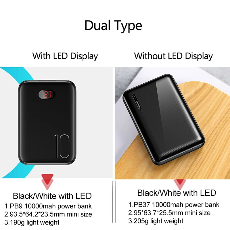 Mini Power Bank 10000mAh USAMS Powerbank portable external battery fast charging powerbank LED Display for iPhone Samsung Xiaomi