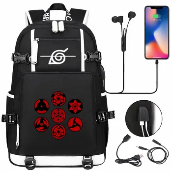 

Hot Anime Naruto Uchiha Itach Sasuke USB Boys Girls Kids Book School Bag Large Capacity Teenagers Schoolbags Women Men Backpack
