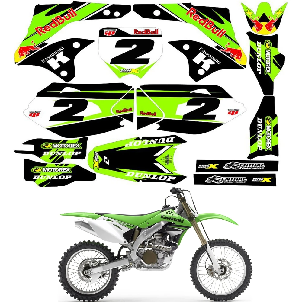 

For KAWASAKI KXf450R 2006 2007 2008 Graphics Decals Stickers Custom Number Name 3M Full Motorcycle Backgrounds Accessories