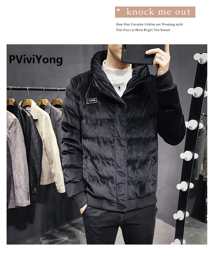 PViviYong/ Новое поступление, Высококачественная Толстая зимняя куртка, мужское короткое пальто с стоячим воротником, Мужская Фланелевая куртка, 88