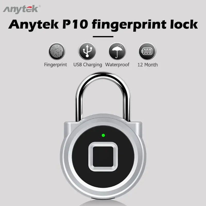 Безопасность без ключа Anytek P10 USB Перезаряжаемый дверной замок отпечаток пальца Умный Замок быстрая разблокировка саморазвивающийся чип чехол замок