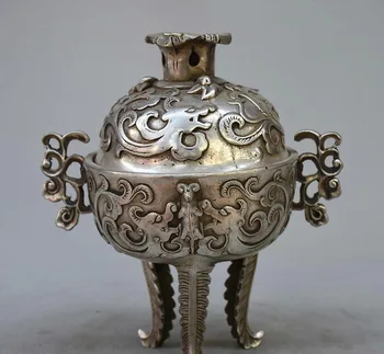 

Marked Chinese Silver Chi Loong Dragon lizard Beast Statue Incense Burner Censer