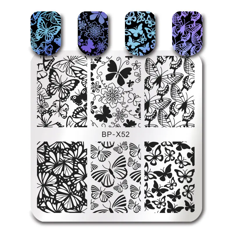 BORN PRETTY Flower квадратные пластины для стемпинга ногтей Розы Цветы Дизайн Ногтей изображение трафарет цветок Танго тема - Цвет: BP-X52