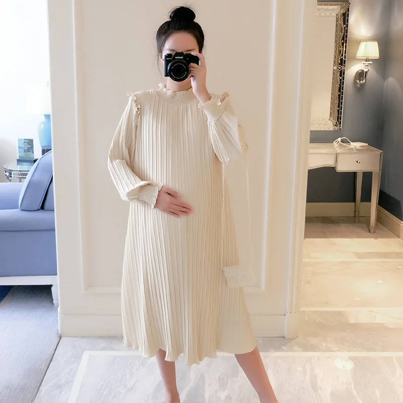 Low Price Maternity-Dresses Fashion Casual Chiffon Long New Spring for Pregnant-Women Pleated Loose bVnqkrQ8n