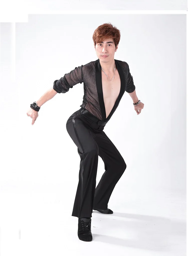 Черная атласная лента на стороне Для мужчин Латинской брюки Для мужчин s современный бальных танцев Брюки для латинских танцев Брюки Для