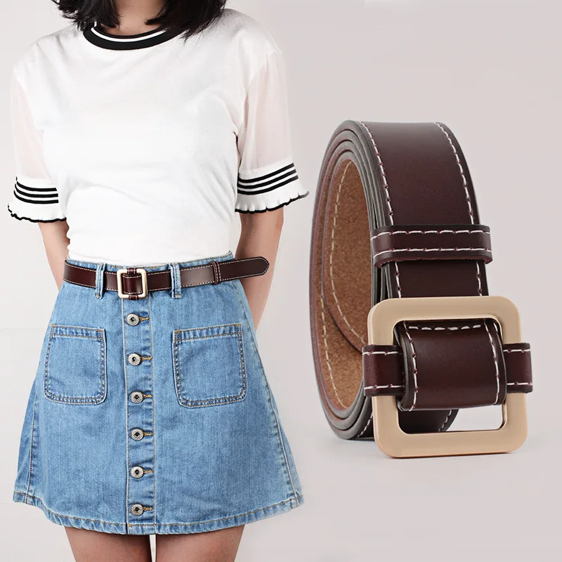 

8 Colors Leather Fashion Strap Designer Luxry Belt Women Gold Square No Pin Metal Buckle Belts Woman Belts for Jeans Dress