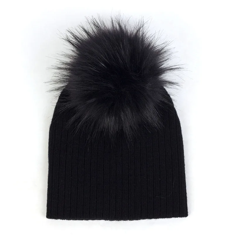Geebro/Полосатые утепленные шапочки-шапочки для малышей, унисекс, зимние теплые шапки с меховыми помпонами, вязаная шапка с помпонами, DK942 - Цвет: Black12