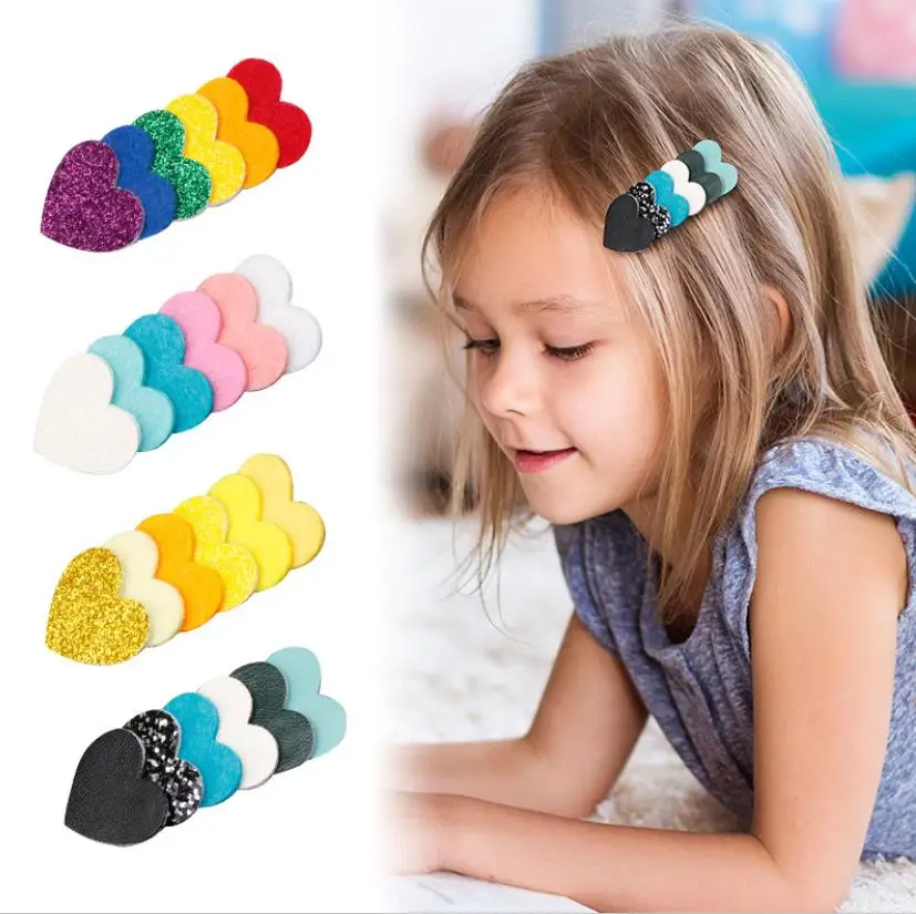 4pcs/set Princess Party Headdress Glitter Love Heart Hair Clips Colorful Kids Hair Pins Fashion Children Hair Accessories J115