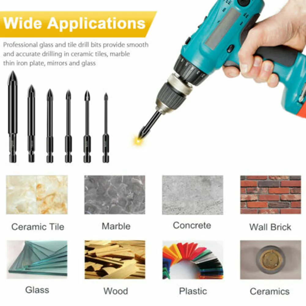 

6Pcs Tungsten Carbide Drill Bit Tools Multifunction Bits for Ceramic Tile Concrete Brick Wall Glass TN99