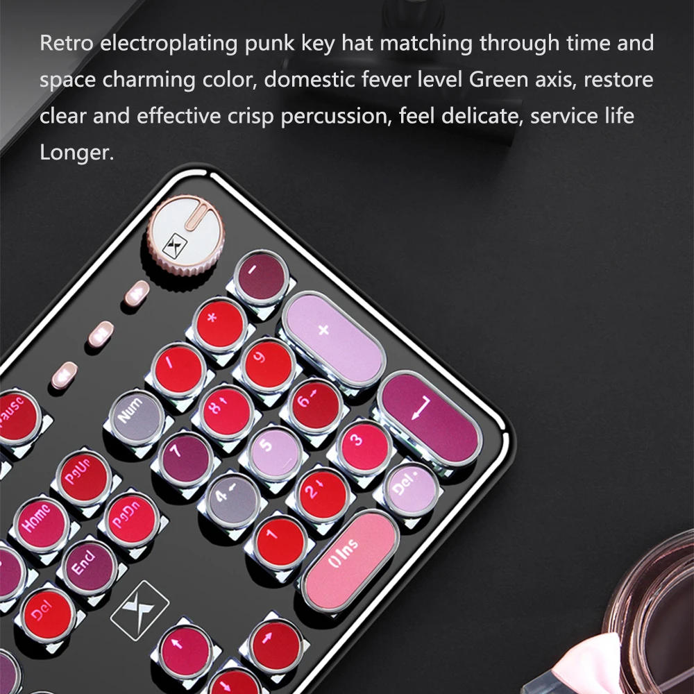 K520 настоящая механическая клавиатура, металлическая матовая панель, ретро панк, различные цвета помады, дизайн 104 клавиш, проводные USB игровые клавиатуры