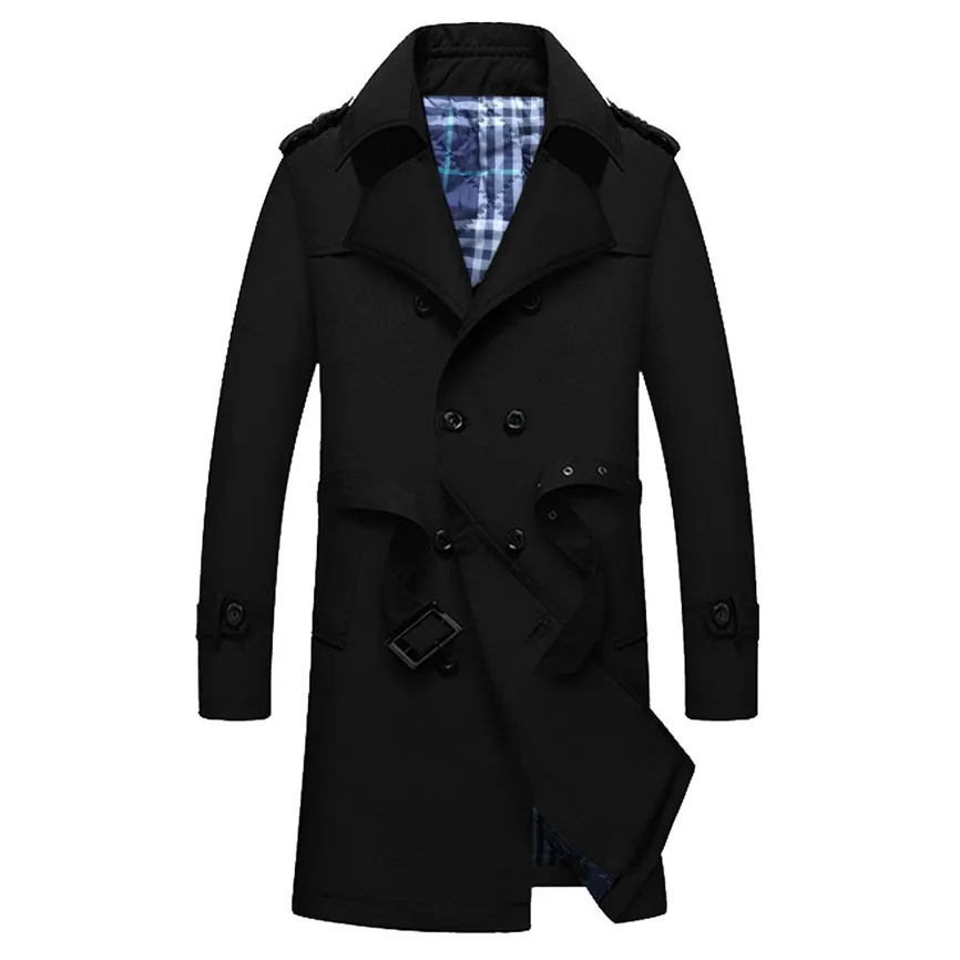 New Casual Men's Jackets Men Winter Warm Jacket Overcoat Outwear Slim Long Trench Buttons Zipper Coat Men's Windbreakers - Цвет: Black