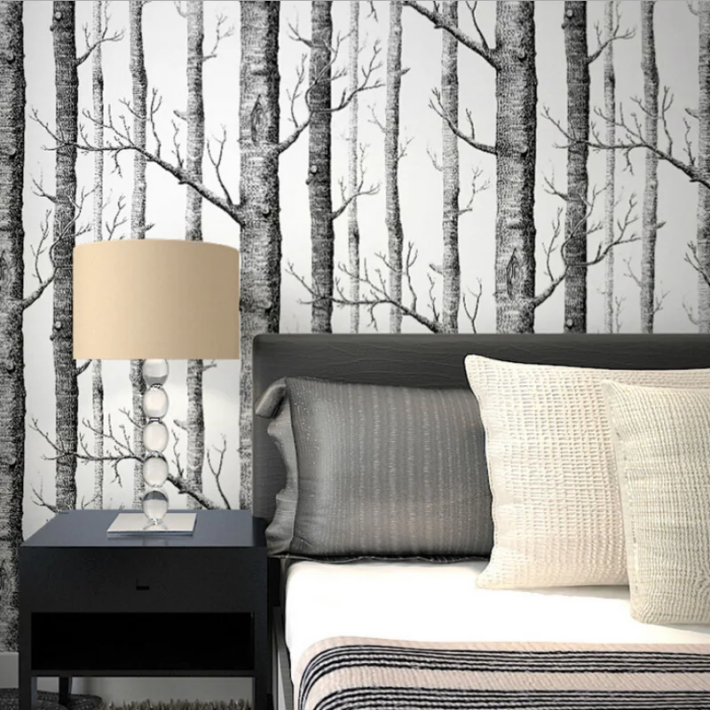 Абстрактная черно-белая ветка нетканые обои ствол ветка Серебряный Берёзовый лес гостиная телевизор задний фон на стену отдых