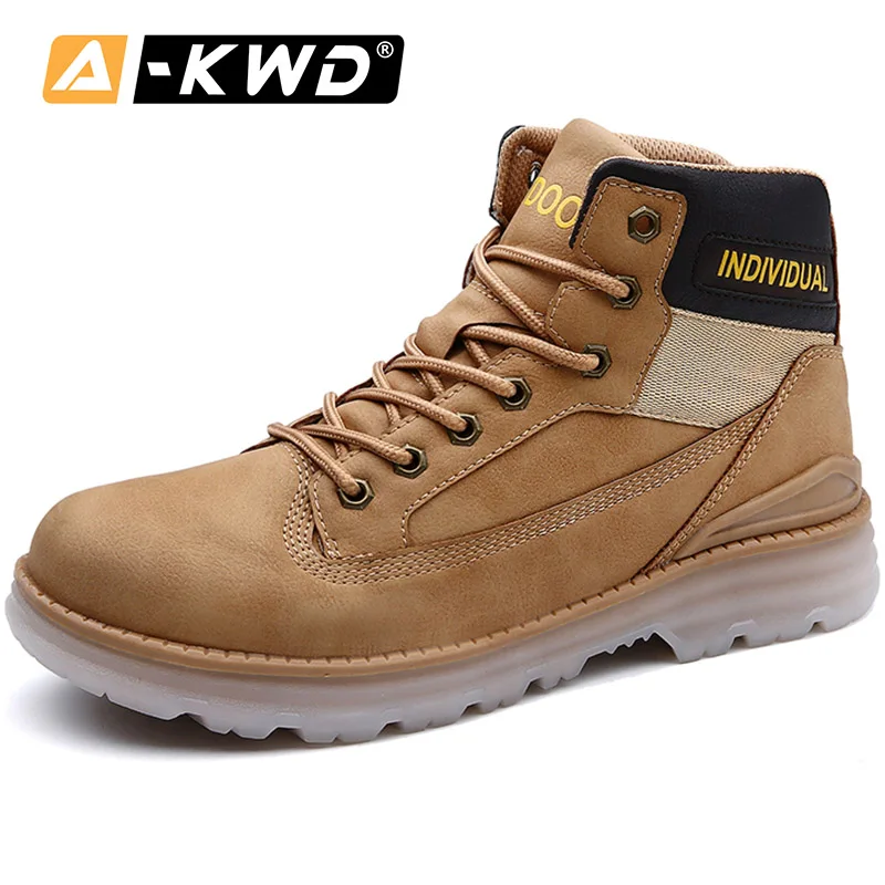 Модная Рабочая обувь; Мужская Спортивная обувь; Chaussures Homme Hiver; мужские высокие кроссовки; мужские ботильоны из искусственной кожи; мужская обувь на шнуровке - Цвет: Brown