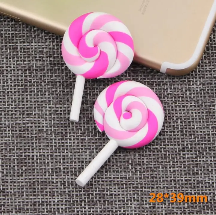 10pcs /lot High Quality Beauty Kawaii Rainbow lollipop Candy Polymer Clay Cabochons Flatback For DIY Phone Decoration 