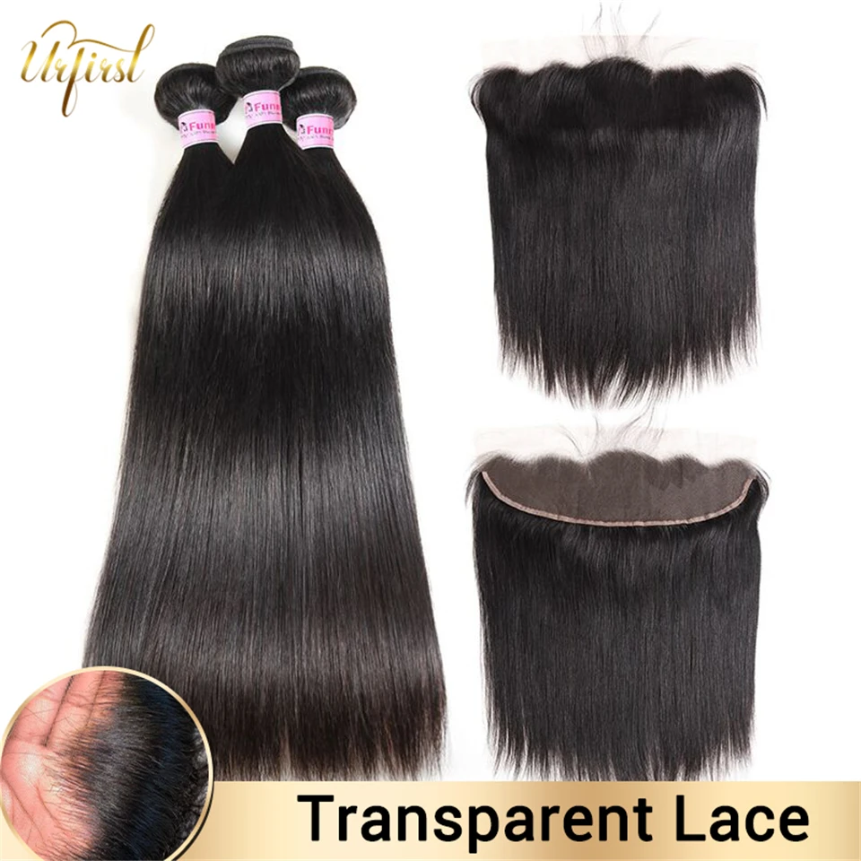 Transparent Lace Frontal With Bundles Brazilian Straight Hair Bundles With Frontal Human Hair Bundles With Frontal For Women 3 4 Bundles With Closure Aliexpress