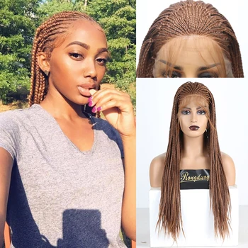 

RONGDUOYI Long Braided Box Braids Synthetic Lace Front Wig Heat Resistant Hair Lace Wigs for Women Ash Blonde Cosplay Wig