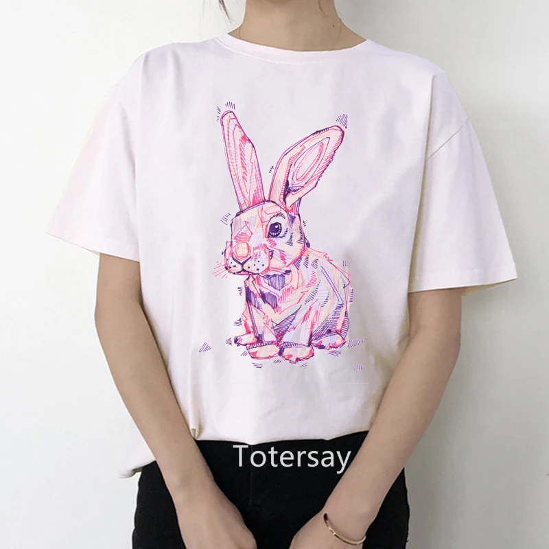

New summer style women's t-shirt cute painting rabbit print t shirt ladies cute women clothing tops summer Korean version tshirt