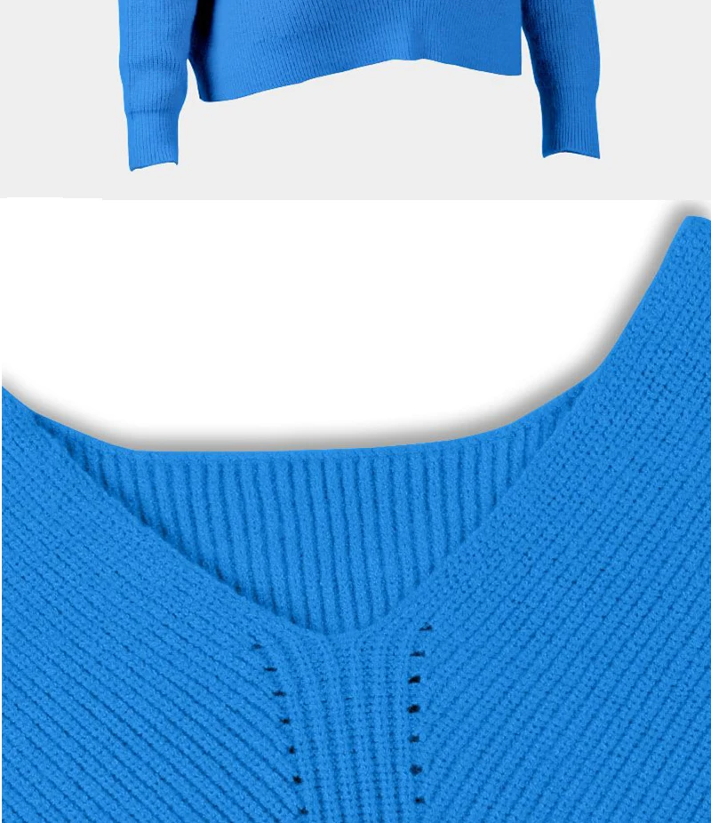 Autumn Winter Blue Knit Women Sweater V-Neck Long Sleeve Stripe Loose Plus Size Pullover Clothes Woman Jumper Women's Jacket
