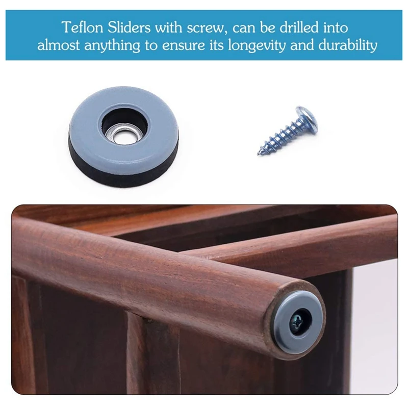 가구 글라이더 PTFE 타일 나무 바닥용 나사 바닥 보호대가있는 쉬운 이동 슬라이더, 48 개 (원형 25Mm)