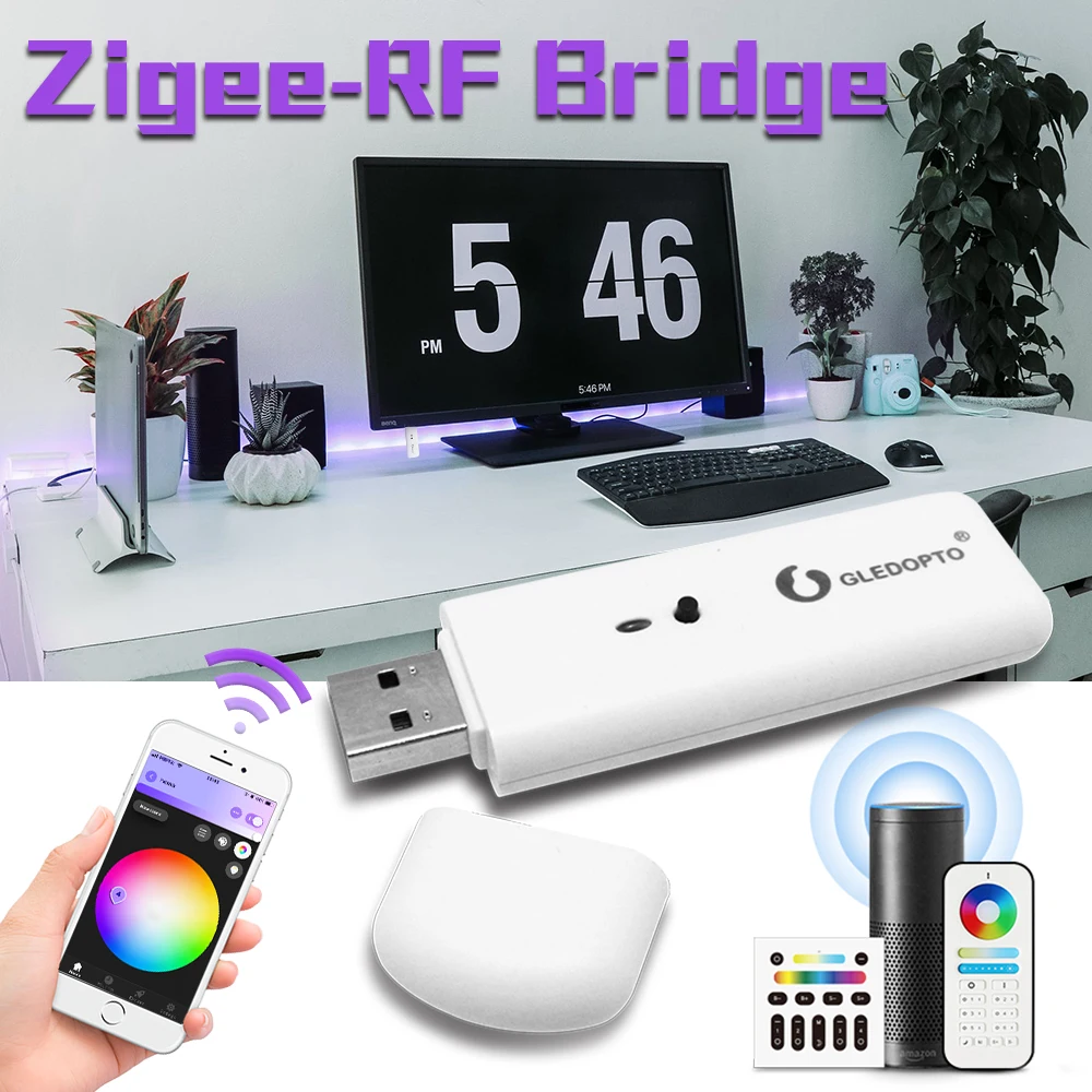Мост Gledopto Smart Zigbee-RF преобразует радиочастотные сигналы в Zigbee работает с Gateway