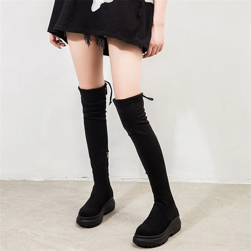 JIANBUDAN Platform wedge women's autumn thigh boots Winter plush over
the knee boots Sexy Female stretch high heel boots 34-40