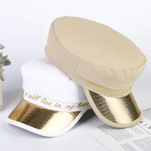 С вышивкой с надписями в стиле милитари Осенняя Матросская шляпа для Для женщин Для мужчин с плоским верхом Женская дорожная Кепка-кадетка Кепка Капитана 01