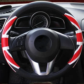 

UK Flag Pattern Car Steering Wheel Cover PU Leather Steering Covers Auto Wheels Cases Protector Universal Size M 38CM