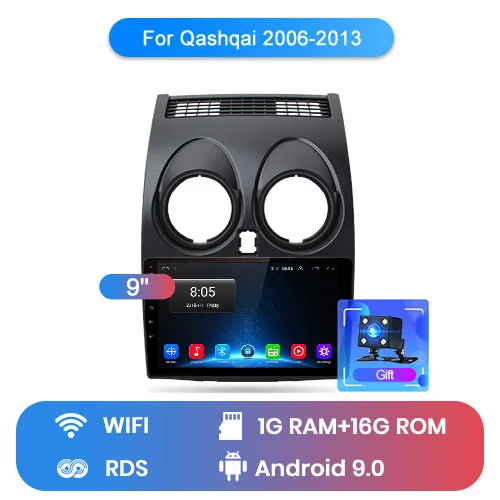 WIFI (1GB 16GB) Junsun V1 2G+ 32G Android 9,0 для Nissan Qashqai J10 2006-2009 2011-2013 автомобильный Радио Мультимедиа Видео плеер навигация gps 2 din - Цвет: WIFI (1GB 16GB)