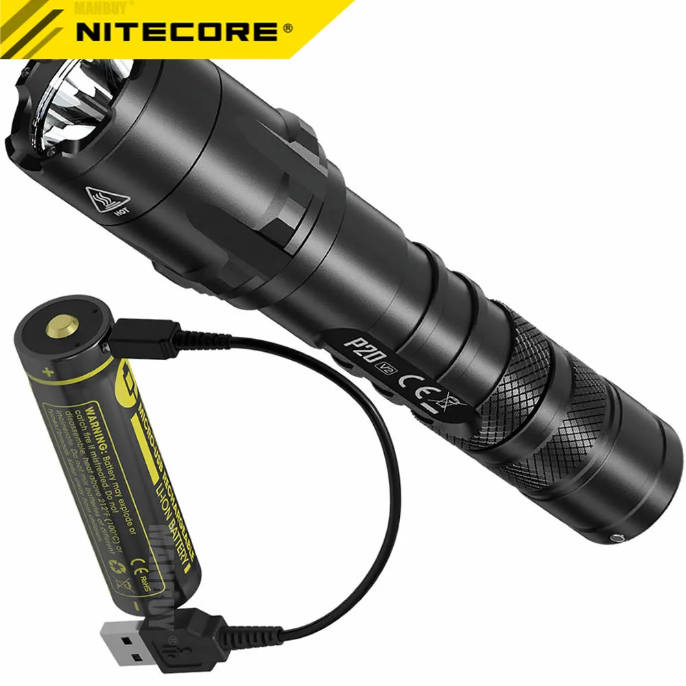 

Authentic Nitecore P20 V2 Tactical LED Flashlight USB Port Rechargeable Battery Hunting Law Enforcement Waterproof EDC Torch